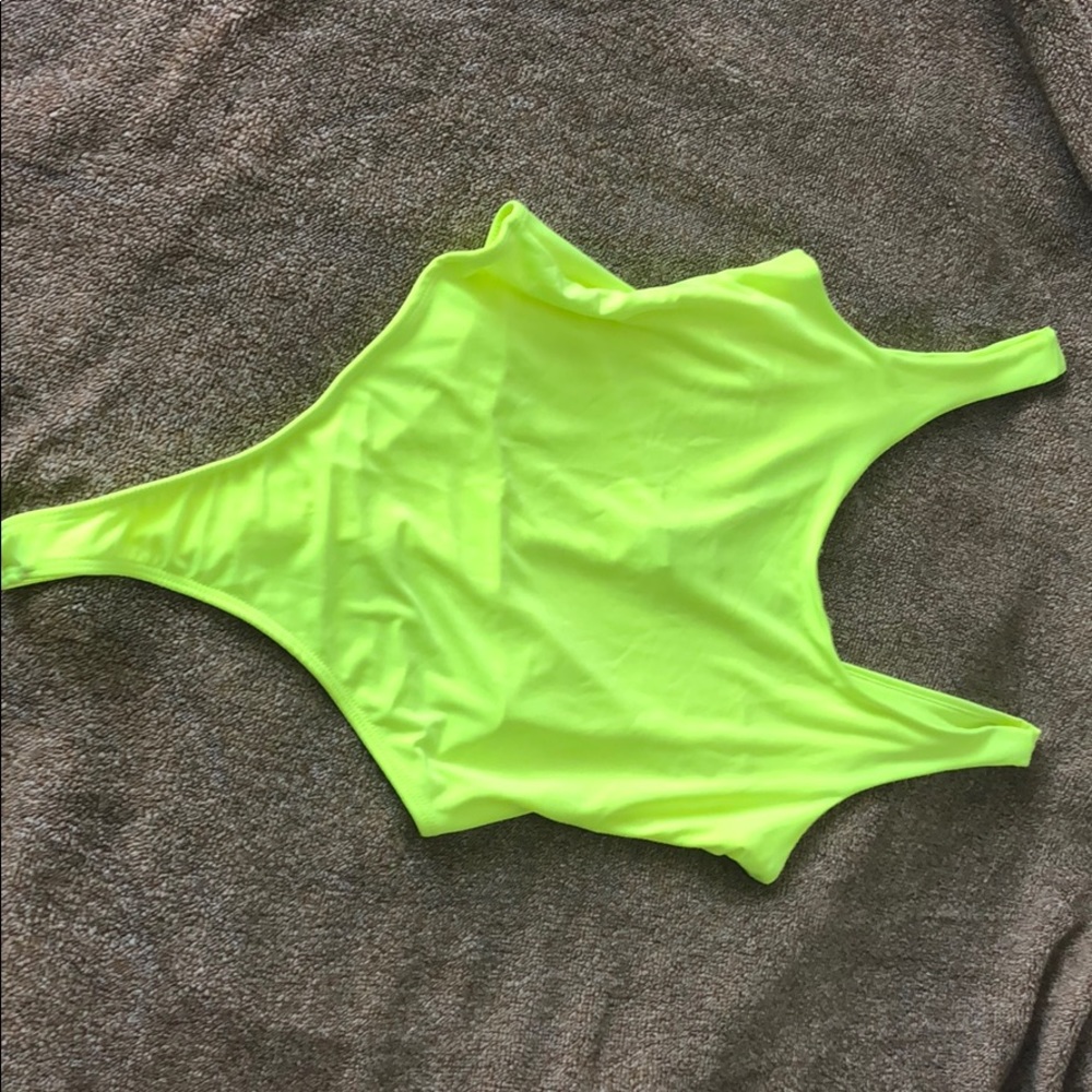 Neon green thong body suit